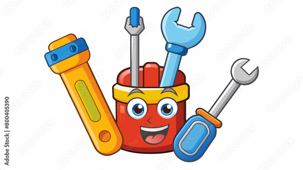 Aufkleber a playfullydesigned toy tool set that includes a toy wrench and screwdriver with cartoon faces. the 