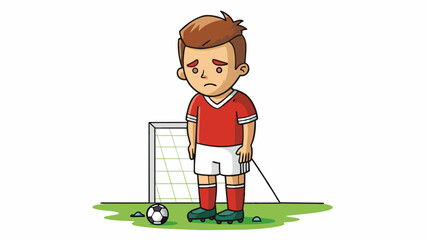 A player stands on the sidelines dripping with sweat and breathing heavily as he anxiously waits for his turn to enter the game. His cleats dig into. Cartoon Vector.