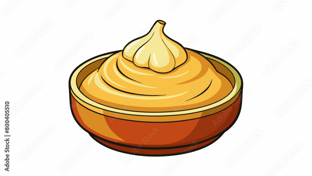 Poster a rich buttery sauce with a subtle garlic aroma wafting from the surface. on white background . cart