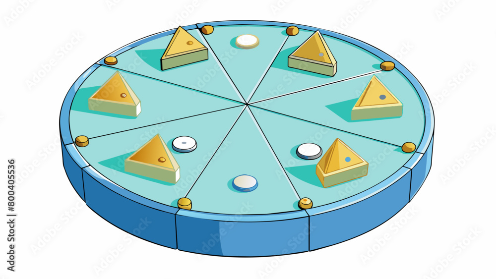 Aufkleber A round plastic board divided into triangles of varying sizes with thin metal wires forming a grid. Each triangle has a number and the center has a. Cartoon Vector.