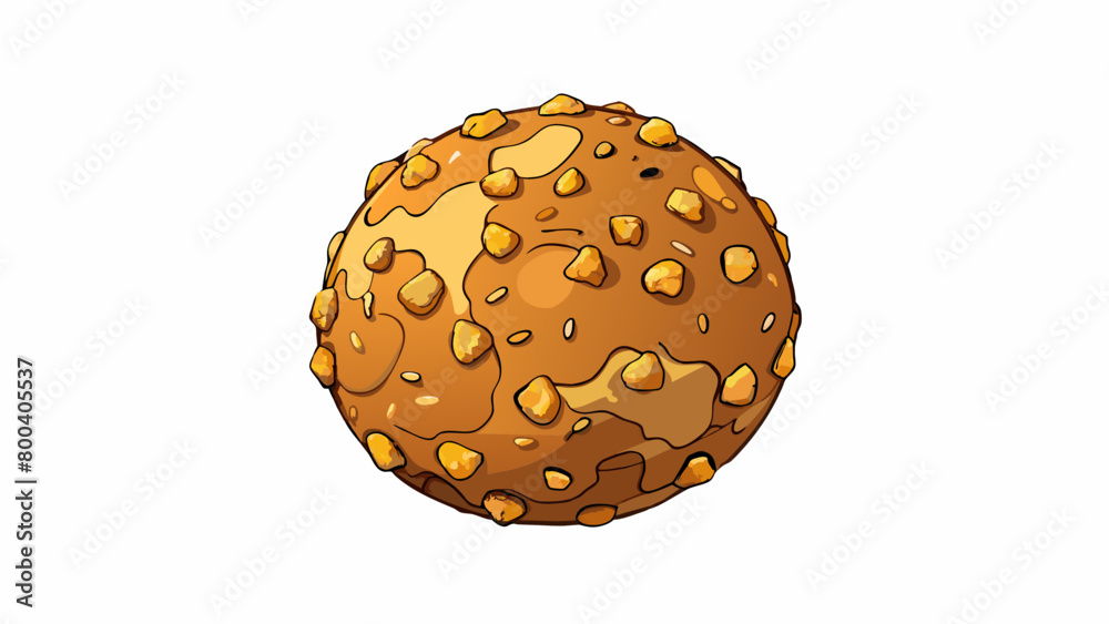 Poster A round bitesized ball covered in a speckled coating of crushed nuts. Its center was filled with a chewy gooey toffee that oozed out when squeezed.. Cartoon Vector.