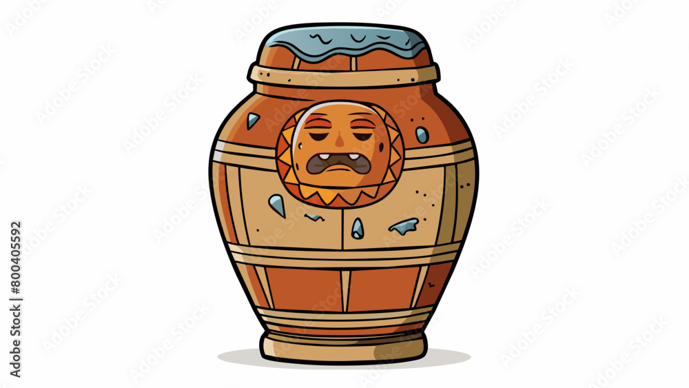 Poster a rusted canopic jar adorned with engravings of ancient deities. the lid is sealed shut with a crude