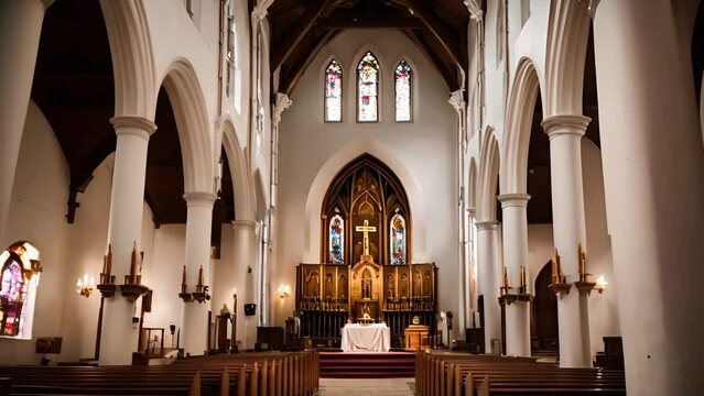 Facade of a church is adorned with a cross, serving as an iconic religious landmark. The architectural magnificence of the building, coupled with the symbolic significance of the cross.