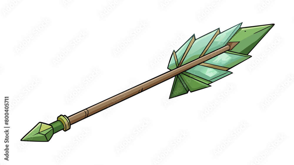Poster a short stubby arrow with a blunt end made of dull metal. its body is thick and clumsy covered in fa