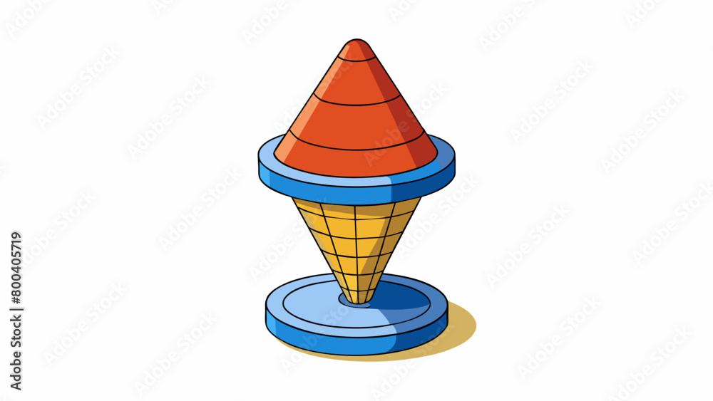 Poster A short stubby coneshaped object made of durable plastic. It has a base that allows for easy insertion into the ground and a flat top for holding a. Cartoon Vector.