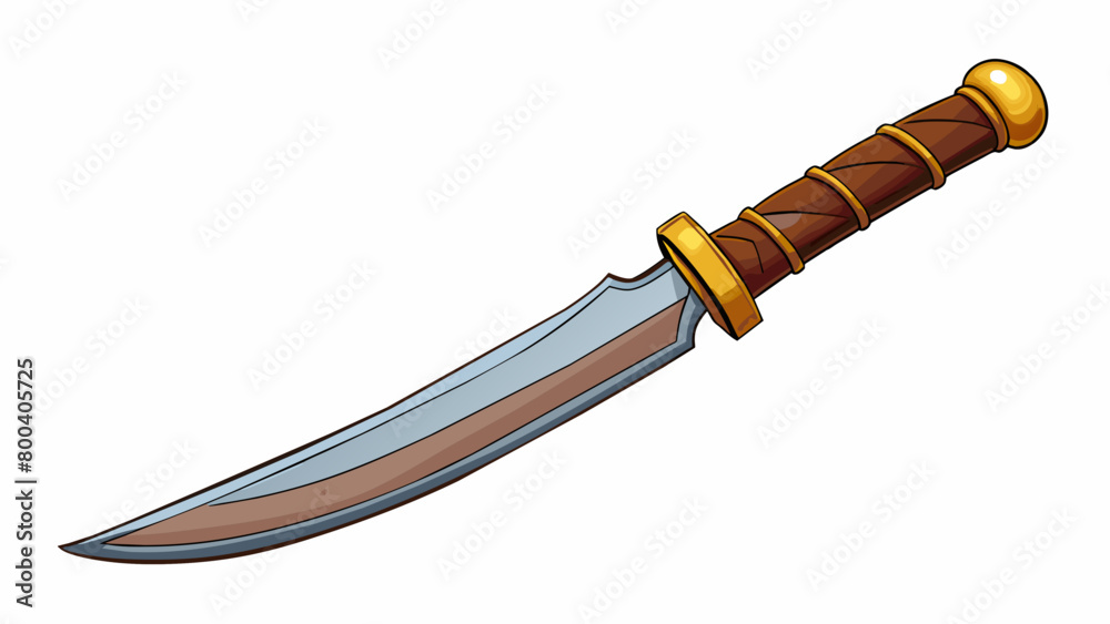 Poster a short curved sword with a leatherwrapped handle and a single serrated edge commonly used by skille