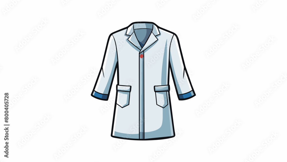 Poster a short white lab coat with a zipper closure and threequarter length sleeves. it has a slim fit desi