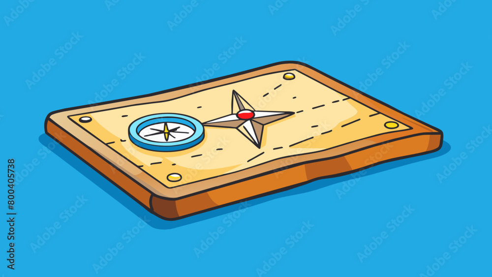 Poster A simple handdrawn map laid out on a table with a compass p at the top corner. The compass is used to orient the map in the correct direction ensuring. Cartoon Vector.