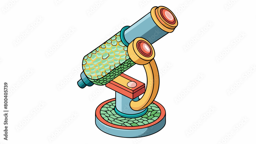 Poster a simple handheld microscope that fits in the palm of your hand. the object being observed is a stra