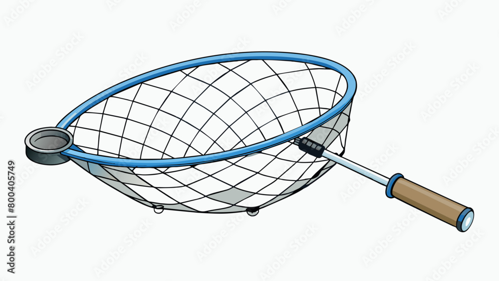 Poster A simple cast net made of fine nylon mesh folded into a circular shape with weights distributed evenly along the edges. This type of net is commonly. Cartoon Vector.