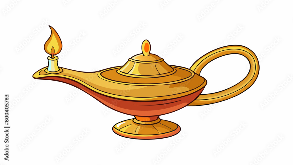 Poster A simple clay lamp with a spout and a wick protruding out. When the wick is lit the flame transforms into a magical floating vessel that can carry the. Cartoon Vector.