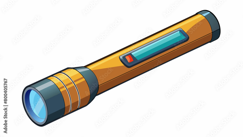 Poster A sleek and modern flashlight with a long rectangular body and a smooth metallic finish. The light beam projects from a small opening at one end and. Cartoon Vector.