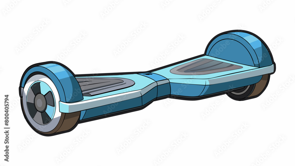 Poster A sleek and futuristiclooking board with two angled wheels at either end capable of hovering a few inches off the ground. It has a metallic finish and. Cartoon Vector.