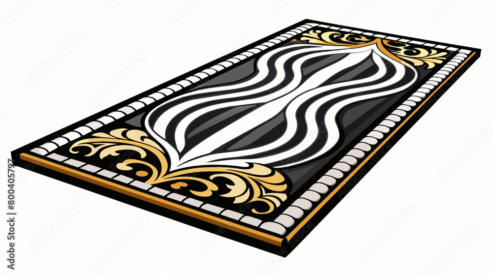 Poster a sleek black and white patterned carpet that brings a sophisticated and elegant look to a room with