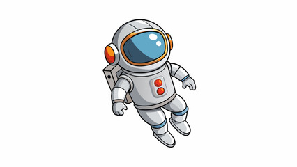A shiny silver spacesuit floats gently through the emptiness of space its thick layers of padding protecting the astronaut from the extreme. Cartoon Vector.