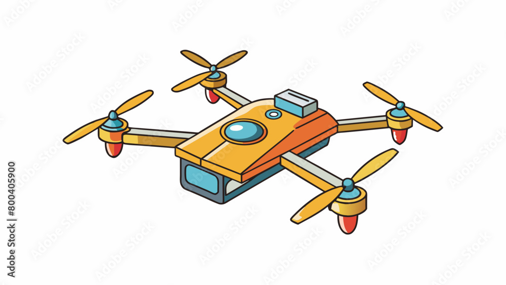 Aufkleber A small drone equipped with a GPS module that can be programmed to fly specific routes and return to a designated home base.  on white background . Cartoon Vector.