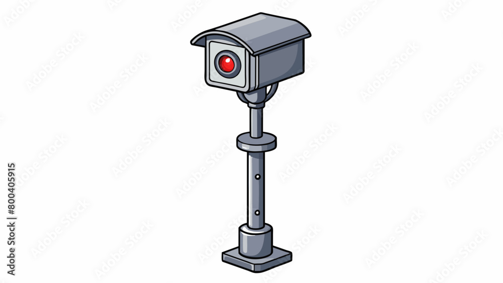 Poster a small discreet camera mounted on a street lamp its sleek silver body blending in with the metal po