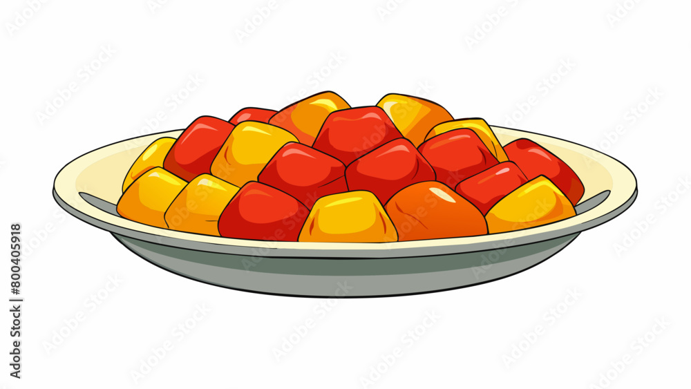Aufkleber a small dish of mixed fruit pieces each one plump and glistening with a shiny coating of syrup. the 