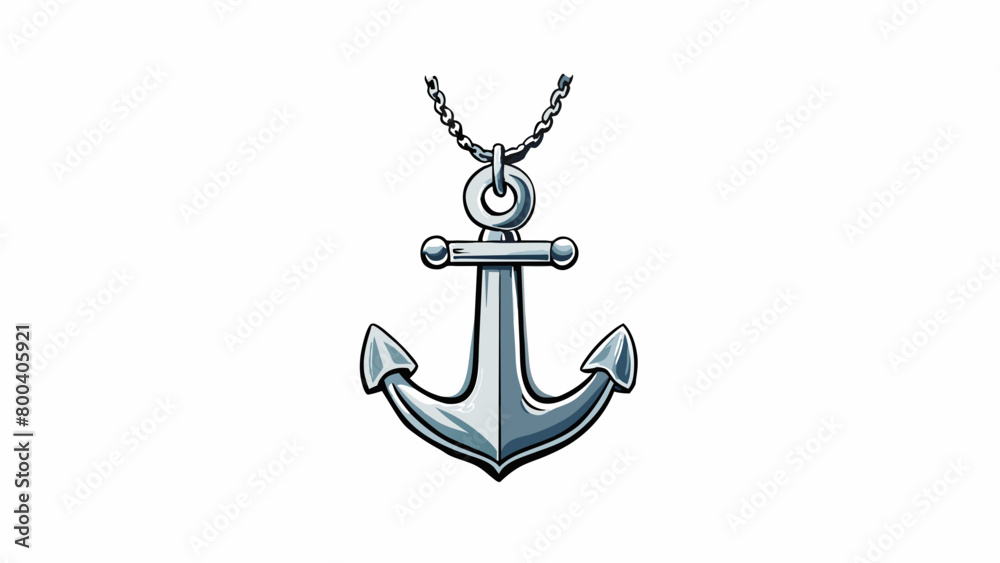 Poster a small decorative anchor charm made of polished silver hanging from a delicate chain necklace. its 