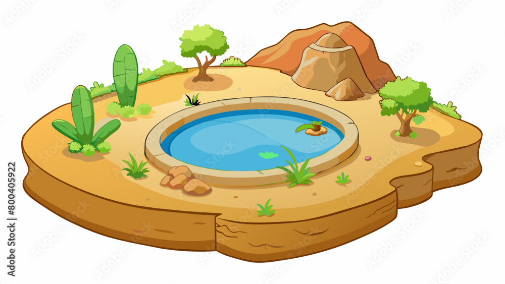 Poster a small desert oasis formed by a spring that feeds a small pond. the lush greenery surrounding the p