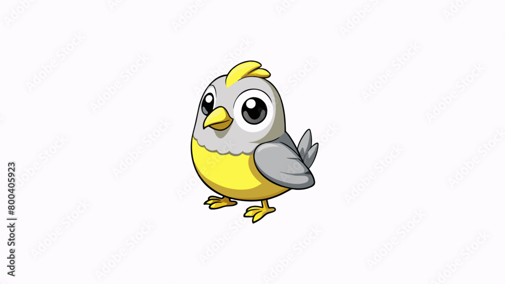 Poster a small domesticated bird with a plump body short wings and a small curved beak. its feathers are a 