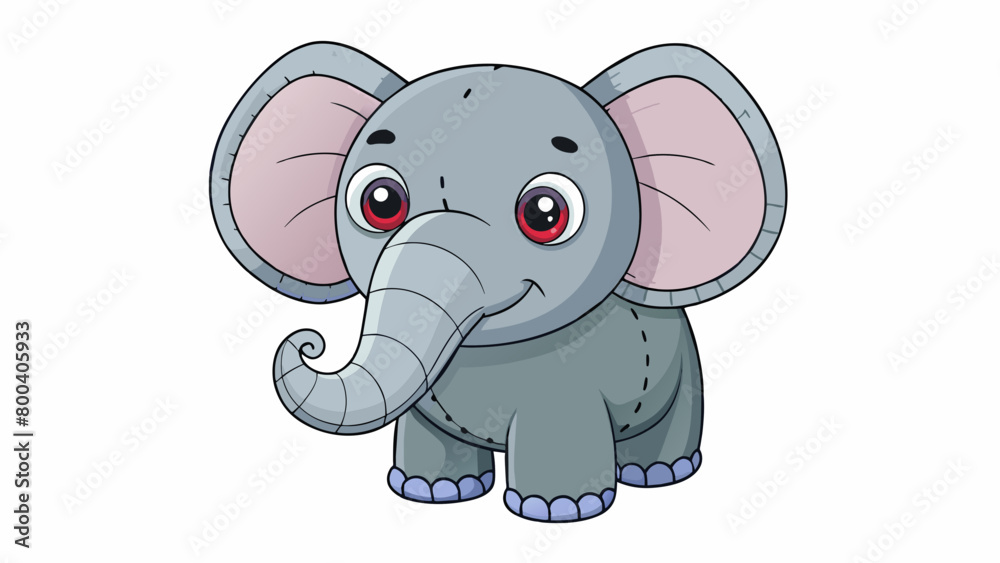 Poster a small gray stuffed elephant with a e upturned trunk. its floppy ears are a darker shade of gray an