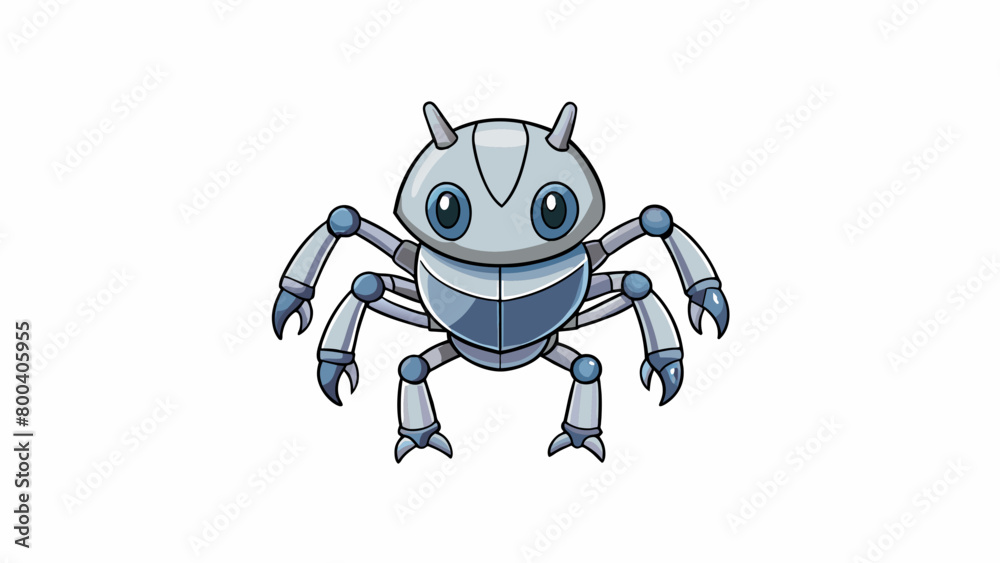 Poster A small furry creature with multiple arms and legs each one ending in sharp pointed claws. Its sleek metallic body gives off a faint shimmer in the. Cartoon Vector.