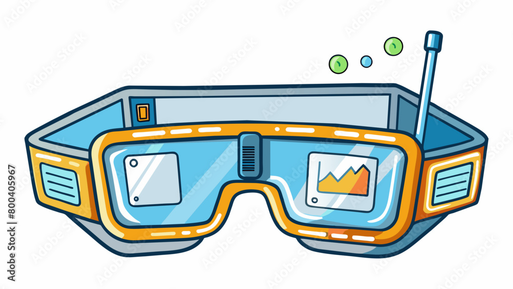 Poster A small lightweight pair of AR glasses that project virtual information onto physical objects making labels and instructions easy to read and. Cartoon Vector.
