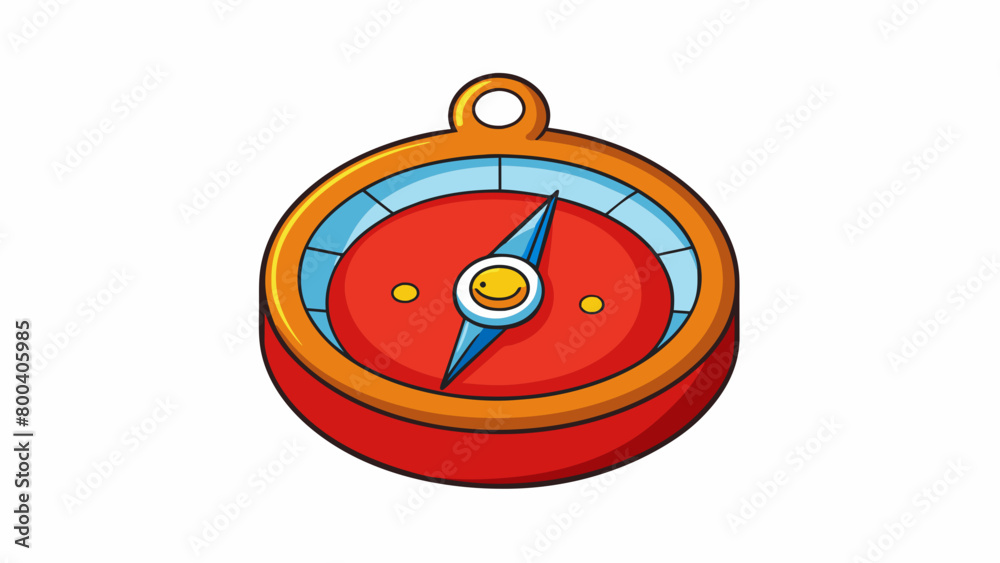 Poster A small magnet in a circular casing with a red needle always pointing north used for finding direction in the wilderness.  on white background . Cartoon Vector.