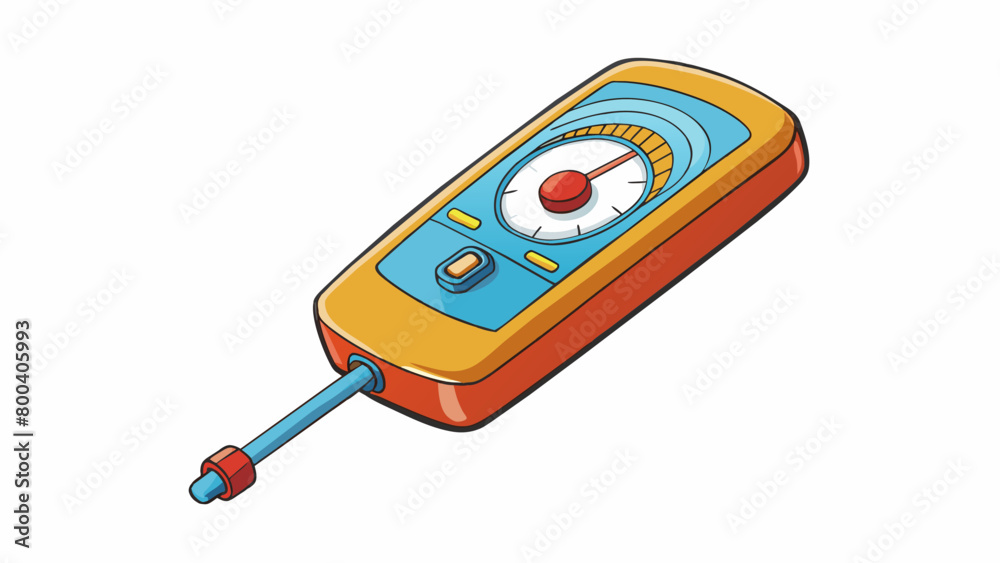 Poster A small handheld instrument with a circular dial and a rotating needle. The needle points to numbers that indicate the current air pressure.  on. Cartoon Vector.