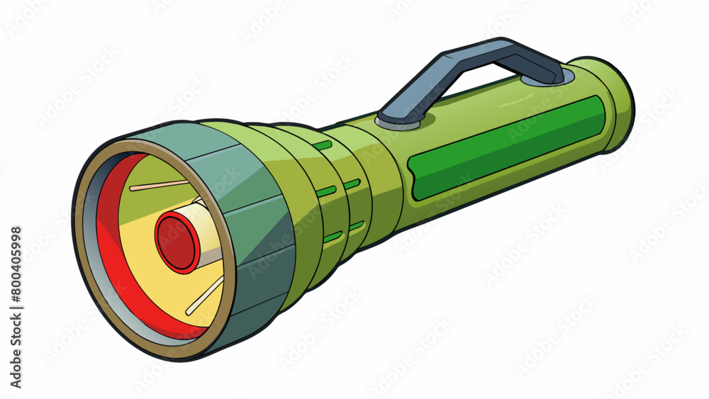 Poster a small handheld flashlight with a cylindrical body and a textured grip. the end of the flashlight f
