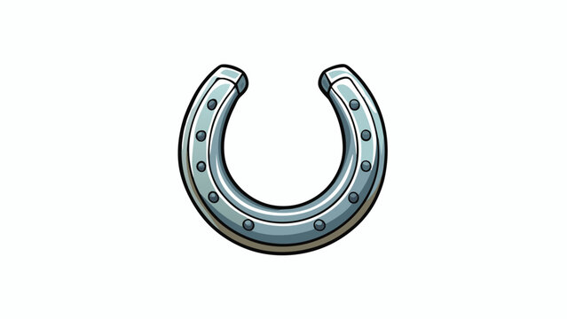 A small iron horseshoe smooth and shiny with a distinct horseshoe shape. It is believed to bring good luck and is often used in decorative crafts. . Cartoon Vector.