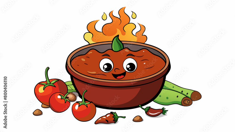 Sticker a smoky and rich salsa with a dark red color made from roasted tomatoes peppers and garlic. the vege