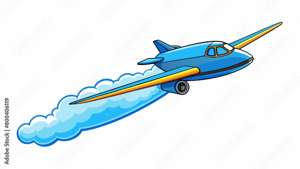Poster A soft wispy trail of vapor trailing behind a jet plane as it ascends into the endless expanse of blue.  on white background . Cartoon Vector.