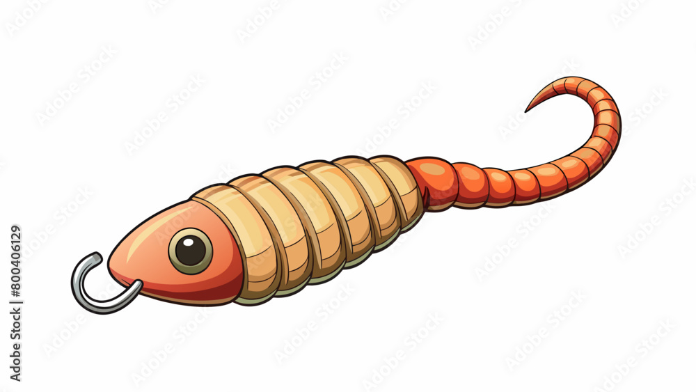Poster A soft rubbery bait shaped like a worm with a realistic texture and scent to entice fish to bite.  on white background . Cartoon Vector.
