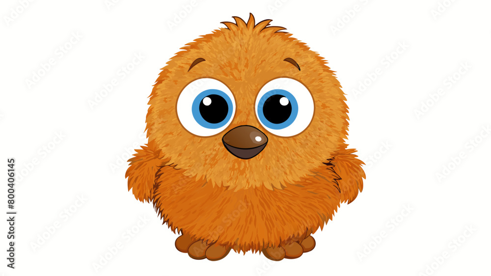 Poster a soft furry plush toy in the shape of a small brown bird. it has big round eyes and a friendly smil