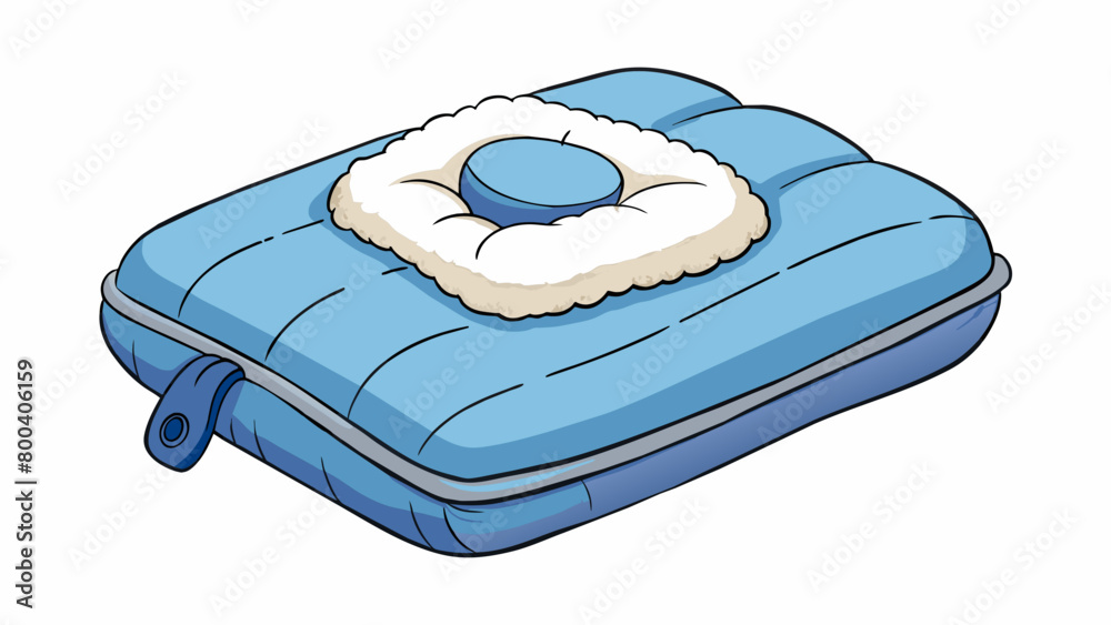 Poster A soft inflatable pillow featuring a plush fleece cover providing extra comfort for a good nights sleep in the wilderness. It easily deflates and. Cartoon Vector.
