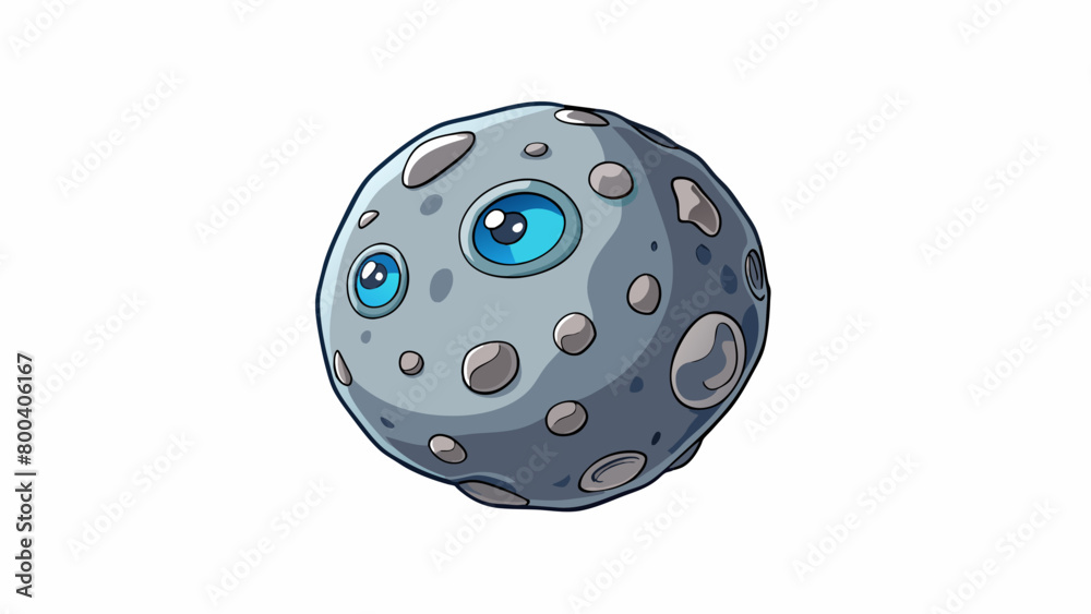 Poster A solitary dwarf planet with a rocky core and a hazy bluegray atmosphere constantly bombarded by cosmic particles.  on white background . Cartoon Vector.