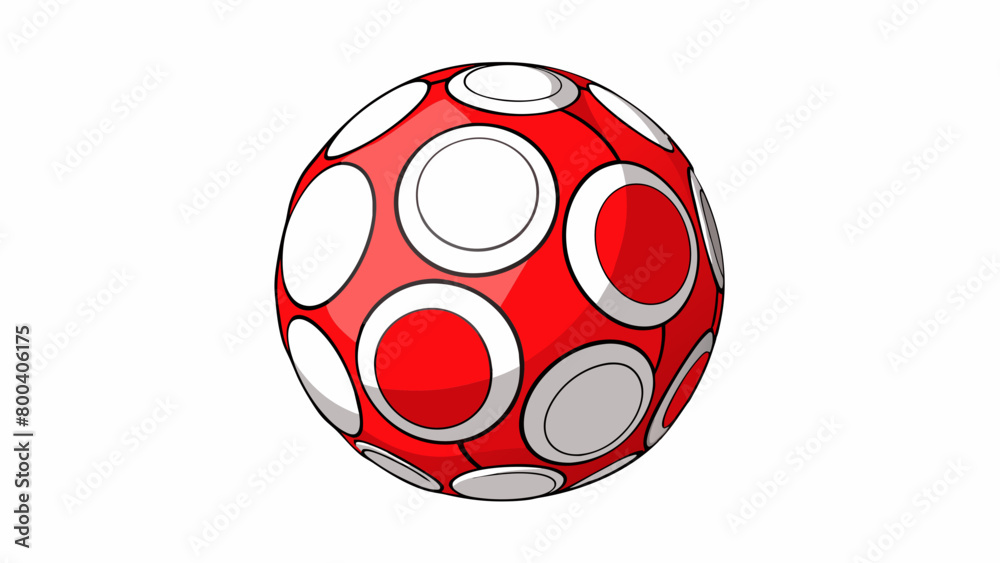 Poster a spheroidshaped ball with a vibrant red and white color scheme featuring a dimpled surface that pro