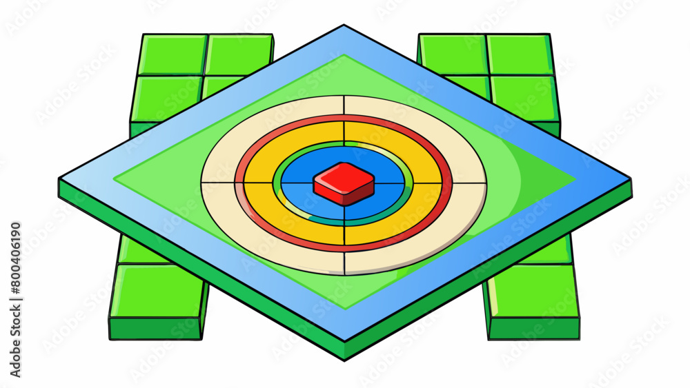 Poster A square target with four smaller squares within it each with a different color and point value. The outer perimeter is green followed by a red square. Cartoon Vector.