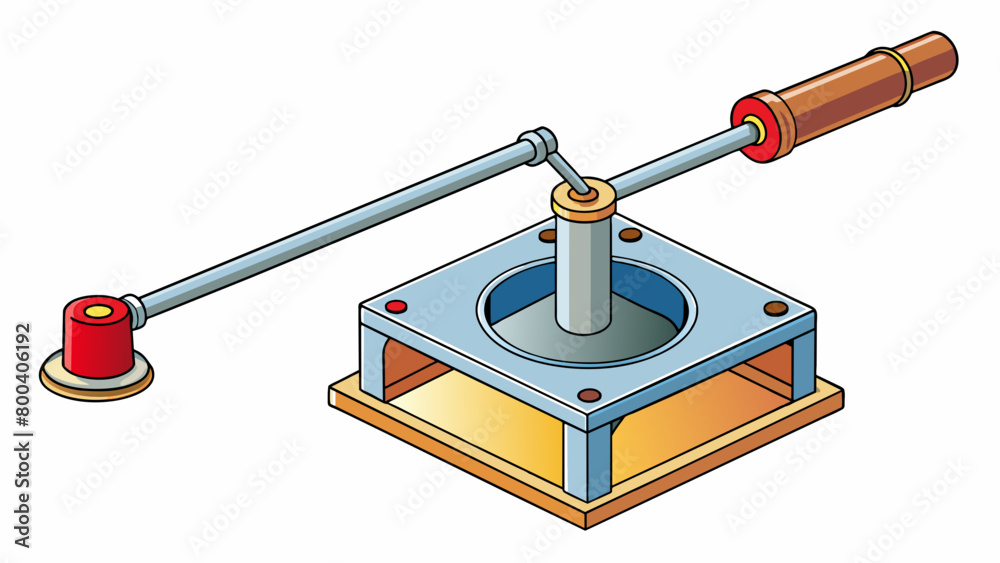 Poster A squareshaped metal frame with a long arm extending from one side. The arm has a small circular opening at the end where a Bunsen burner can be. Cartoon Vector.
