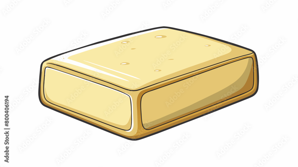 Poster a square block of creamy white cheese with a smooth and spreadable consistency. its taste is mild an