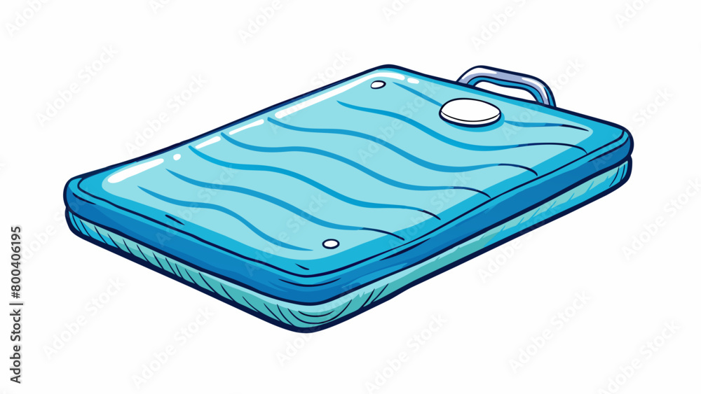 Poster A squareshaped board with a handle on one end used for pushing oneself along the surface of a body of water while standing. It is made of durable foam. Cartoon Vector.