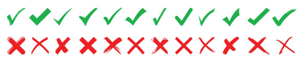 Click the check mark vector button.  Vector of a red cross with a green checkmark.