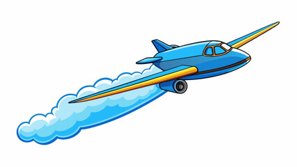 Fototapeta premium A soft wispy trail of vapor trailing behind a jet plane as it ascends into the endless expanse of blue. on white background . Cartoon Vector.