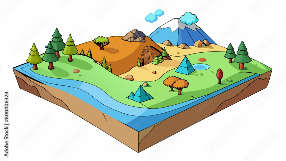 Poster a symphony of colors and textures with deserts forests plains and oceans blending together in a seam
