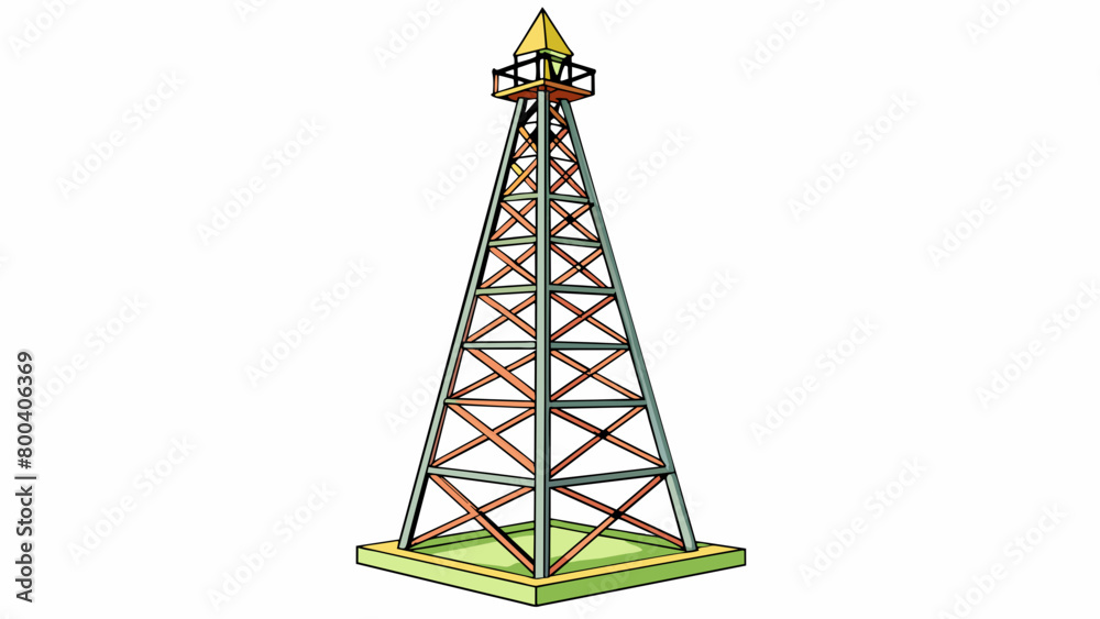 Poster A tall radio tower with diagonal guy wires extending from the top and attaching to a solid foundation providing stability and support.  on white. Cartoon Vector.