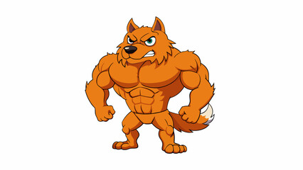 A sy powerful canine with a muscular body and a thick bushy tail guarding its territory with a deep menacing bark.  on white background . Cartoon Vector.