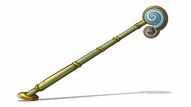 A tall metal rod adorned with a curly design its sharp end casting a long shadow over a nearby patch of grass.  on white background . Cartoon Vector.