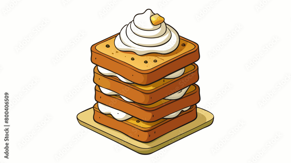 Poster A tower of toast each slice crispy on the outside and soft on the inside intertwined with a drizzle of maple syrup and adorned with a dollop of. Cartoon Vector.